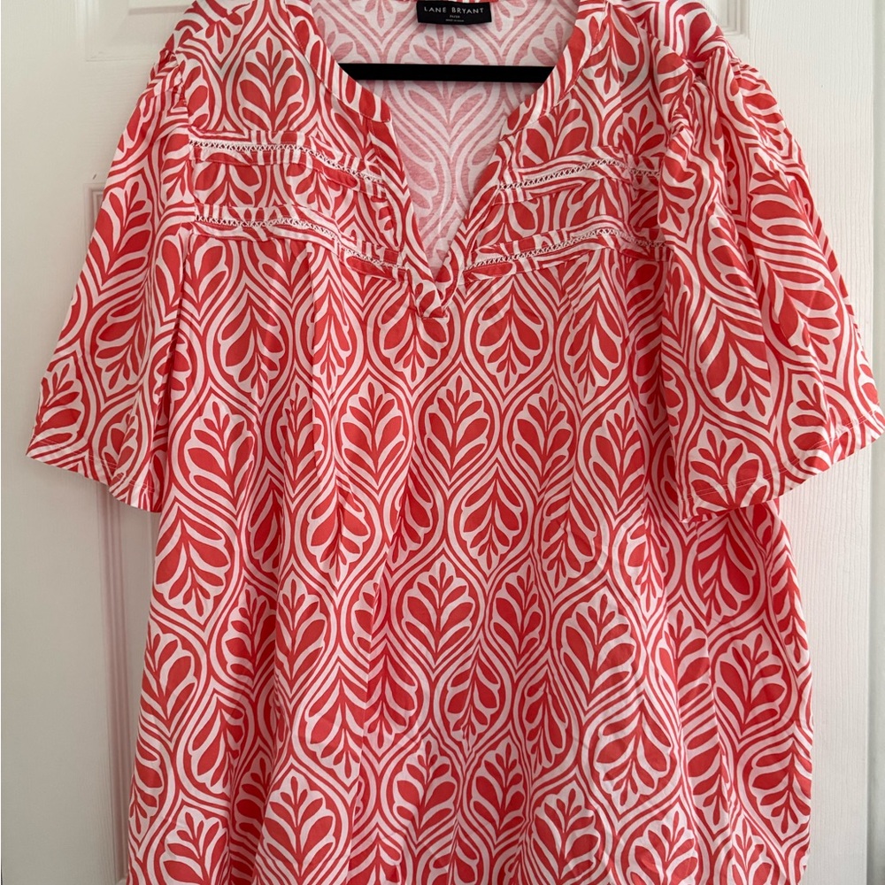Lane Bryant Bright Orange and White Patterned Blouse - 26/28